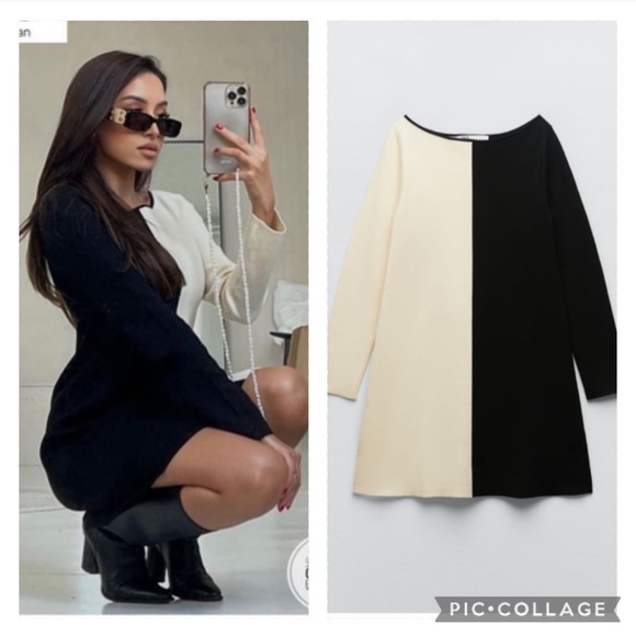 ZARA soft knit combination bicolor dress blogger favorite - Picture 3 of 7